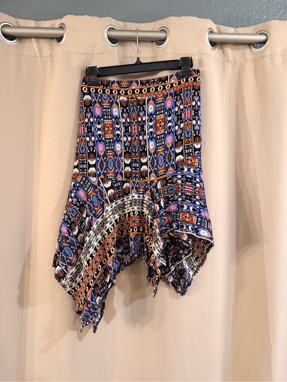 NWT Coline Bohemian Print Handkerchief Hem Skirt - Blue Multi